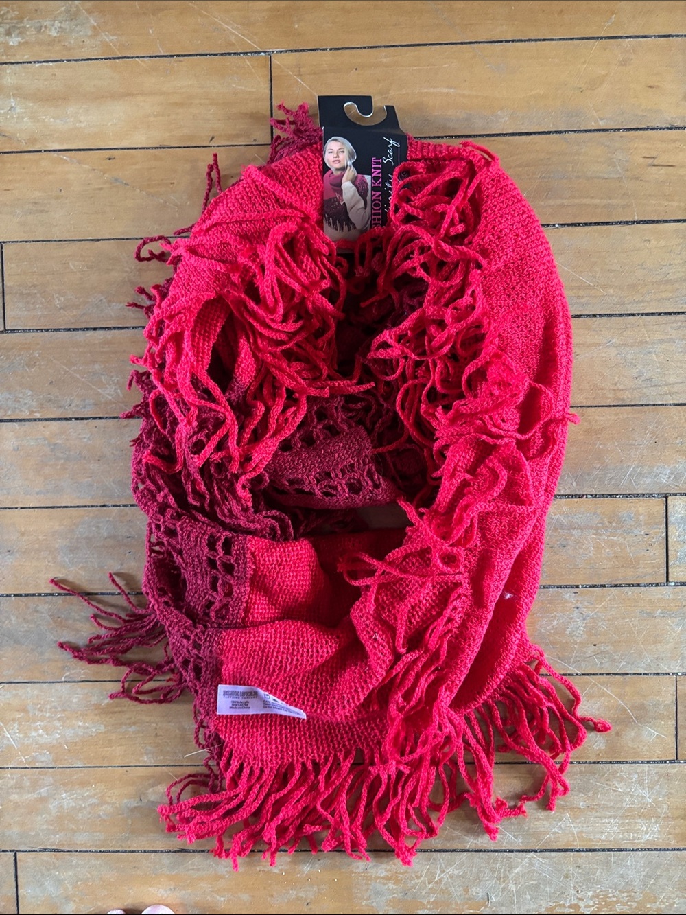 NWT Fashion Knit Red Fringe Infinity Scarf - Unbranded
